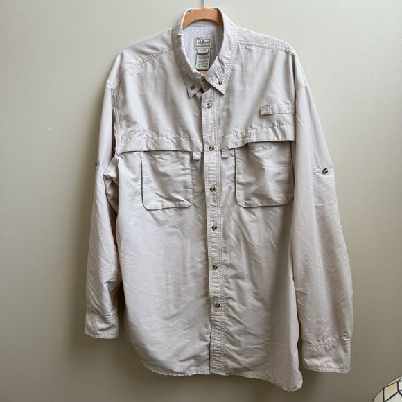 LL BEAN Khaki Tan  Men’s CAMP Shirt Size XL - Picture 1 of 6